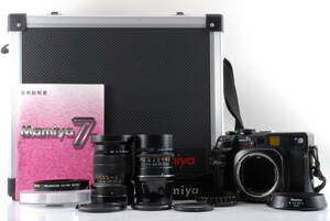 【美品 保障付 動作確認済】 Mamiya マミヤ 7II Black Medium Format Film Camera w/N 65mm 150mm f4 L + ZE702 Filter レンズ 等#Q8245