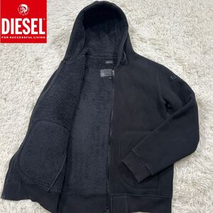 【極暖XL】真冬の最高傑作 DIESEL ディーゼル 内ボアパーカー XLsize 黒 コットン 保温性抜群【極暖】ジップ刻印 袖DIESEL 通年使用可能