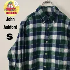 usa古着 JohnAshford ネルシャツ　S グリーン　ホワイト