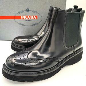 未使用/箱付き●PRADA プラダスポーツ レディース ウイングチップ サイドゴアブーツ 靴 厚底 羊革 ラムレザー 黒 ブラック 35サイズ 22cm