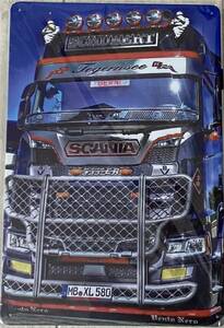 新型 スカニア アートポスター 金属製 SCANIA 30×20 ネイビー V8 送料無料