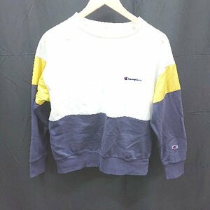 ◇ Champion クルーネック スウェットシャツ ブランドロゴ カジュアル 長袖 トレーナー サイズM ネイビー レディース E