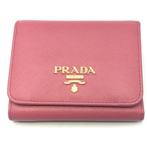 【中古】PRADA サフィアーノ 3つ折り財布 ピンク　プラダ[240017618044]