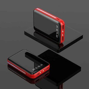 【レッドX２個セット】モバイルバッテリー 大容量 20000mAh LCD スマホ充電器 急速充電 超軽量 2USB出力ポート Iphone14 充電器 PSE B06