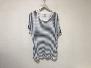 本物ディーゼルDIESELコットンボーダー柄半袖TシャツメンズアメカジサーフミリタリービジネススーツXL白青ブルー