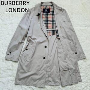 【美品　撥水　ナイロン】BURBERRY LONDONバーバリーロンドン ステンカラーコート ロング　アウター　メガチェック　大きいサイズ　LL 