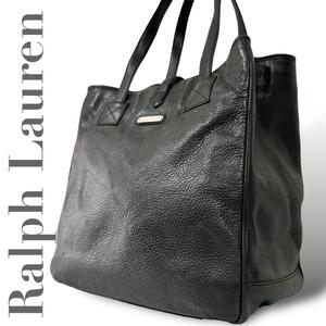 RALPH LAUREN　ラルフローレン　トートバッグ　オールレザー　シボ　肩掛け　A4収納可　黒