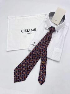 【美品】☆CELINE☆ ＊セリーヌ＊　　ネクタイ　ハイブランド　総柄　高級シルク　100%