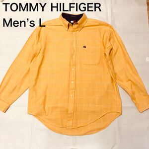 【送料無料】旧タグTOMMY HILFIGER長袖シャツ　黄色チェック柄　メンズLサイズ　トミーヒルフィガーネルシャツ