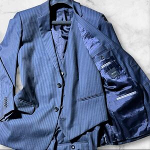 定価30万!!!驚愕のXXL相当!!!【 HUGOBOSS ヒューゴボス】最高級TAILORED!!! DRAGO生地◎オーダーメイド◎スリーピース◎スーツ ネイビー 54