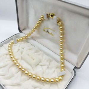 【テリ抜群!!】アコヤ あこや ゴールデン パール ネックレス 8mm〜8.5mm 43cm K14 刻印 40.8g 本真珠 akoya pearl jewelry necklace 大珠