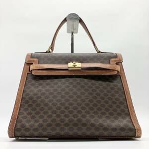 【希少】 CELINE セリーヌ ケリー型 ハンドバッグ マカダム柄　トリオンフ　ワンハンドル トップハンドル　ブラウン ゴールド金具 クロア