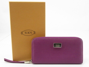 s60800-ap [送料950円中古▼TOD’S トッズ レザー ラウンドジップ ロングウォレット 長財布 MADE ITAILY パープル [170-241015]