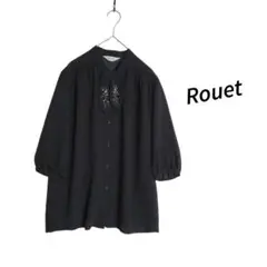 Rouet ☆ ブラック 7分袖 ボウタイ シフォン ブラウス オフィス