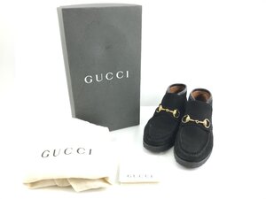 GUCCI グッチ ホースビット モカシン ブーツ スエード 35 1/2 約22.5cm 黒 ブラック レディース Y12-04-A★