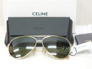 超美品 CELINE セリーヌ サングラス アビエーター CL400620 メタルフレーム 01 ミネラルグラスレンズ ゴールド/グリーン ティアドロップ　a