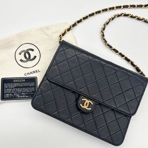 外観極美品 シャネル CHANEL マトラッセ ラムスキン ショルダーバッグ チェーン ブラック ゴールド金具 プッシュロック カードあり 0番台