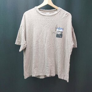 ◇ GONZ オーバーサイズ ラウンドネック カジュアル 半袖 Tシャツ サイズS グレージュ レディース E