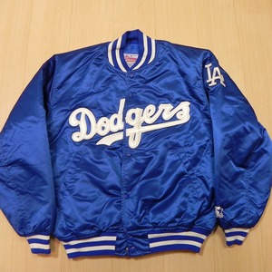 90s 00s USA製 STARTER ドジャース サテンスタジャン 青 L ジャケット ジャンパー Los Angeles Dodgers 古着 ★h