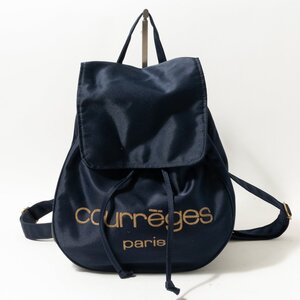 courreges クレージュ リュックサック ネイビー 紺 ゴールド ナイロン レディース レトロ シンプル カジュアル ヴィンテージ bag 鞄 かばん