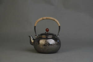 時代 純銀製 中川浄益造 四季之花草彫 湯沸 工芸品 美術品 銀瓶 煎茶道具
