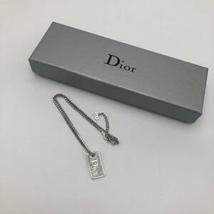 Christian Dior クリスチャン ディオール ラインストーン ロゴ シルバー ネックレス P2782