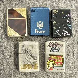 H061 まとめ ▲ Zippo ジッポー オイルライター 5点セット ルパン三世 ピース ドクロ スロット 他 喫煙具 3点火花あり