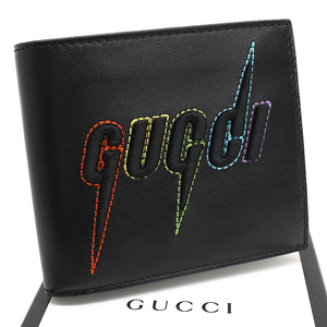 未使用品 グッチ ブレードエンブロイダリー 二つ折り財布 598252 ブラック Blade Embroidery GUCCI