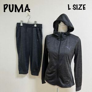 PUMA プーマ ジャージ 上下セット セットアップ レディース　Lサイズ　グレー　パーカー ジップアップ　ハーフパンツセット