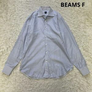 BEAMS F ホリゾンタルカラー ストライプシャツ 長袖 ホワイト×ブルー