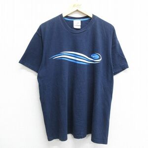 XL/古着 ナイキ NIKE 半袖 ビンテージ Tシャツ メンズ 00s ワンポイントロゴ 大きいサイズ コットン クルーネック 紺 ネイビー 24may10