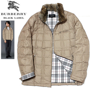 極美品！M(2)バーバリーブラックレーベル 裏ノバチェック ラビットファー付 キルティング ダウンジャケット■BURBERRY BLACK LABELブルゾン