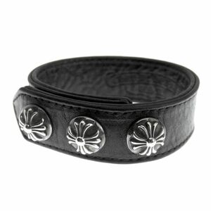 クロムハーツ CHROME HEARTS 【 3BTN 2SNP 】 3ボタン 2スナップ クロス レザー ブレスレット　34608