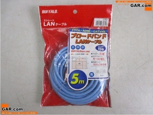 KP72 未開封品 BUFFALO/バッファロー ストレート LANケーブル 5m 青 カテゴリー5e モールド加工 スリムコネクタ FTTH ADSL CATV