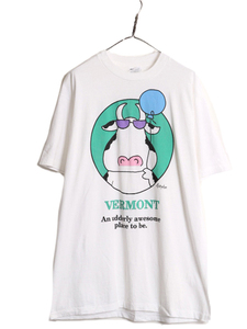 90s USA製 ウシ アート イラスト プリント 半袖 Tシャツ メンズ XL 古着 オールド キャラクター シングルステッチ アニマル ヘビーウェイト