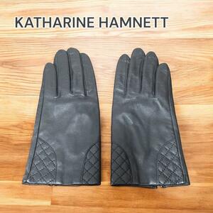 【1点限り】KATHARINE HAMNETT 手袋 レザー キルティング ブラック