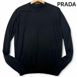 美麗品◎Lサイズ!!プラダ【サラリとした肌触り】PRADA サマー ニット 長袖 セーター NFCタグ ブラック コットン100% 薄手 春夏◎メンズ