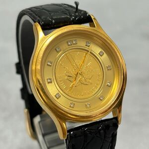 1円スタート Canada カナダ メイプルリーフ金貨 FINE GOLD 1/10oz 腕時計 石付 現状品 Watch １スタ