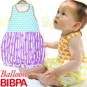 かわいいベビー服■アロハロハ バルーンビブパ BEAN＆DRIP ブルーｘパープル 70～90cm◆BIBPA 赤ちゃん ロンパース ビブ パンツ 子供服