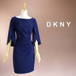 新品 DKNY 6/11号 ダナキャラン 紺 ベルスリーブ ワンピース パーティドレス 七分袖 結婚式 二次会 フォーマル 発表会 お呼ばれ 華33K2408