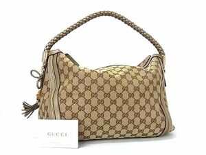 1円 ■美品■ GUCCI グッチ 269949 002123 GG柄 GGキャンバス×レザー ハンドバッグ ショルダーバッグ レディース ゴールド系 FD2596