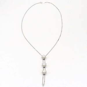 美品 田崎真珠 三連 パール ネックレス スライド フラワー シルバー TASAKI タサキ