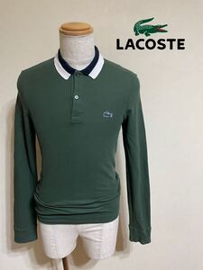 LACOSTE ラコステ 鹿の子 ポロシャツ フランス製 トップス 青ワニ サイズ2 長袖 グリーン PH3081