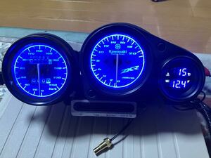 ZXR250/R(ZX250C/D)用ワンオフ!スペシャルメーターassy完成品☆青照明☆一体型デジタル水温電圧計仕様♪1個限り☆