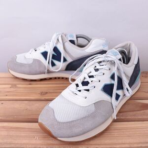 z5351【574】ニューバランス US9.5 27.5cm/白 ホワイト 灰 グレー 紺 ネイビー newbalance メンズ スニーカー 中古