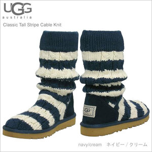 UGG　アグ レディース　クラッシック　トール　ストライプ　ケーブル　ニット　ブーツ　ボーダー ネイビー/クリーム6