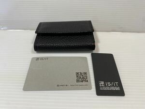 イズイット　IS/IT レザー 革　財布　ミニ財布　やぎ革　牛革　黒 ブラック オレンジ　三つ折り