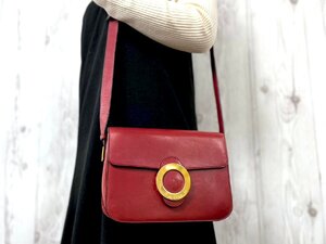 美品 CELINE セリーヌ ヴィンテージ サークルロゴ ショルダーバッグ バッグ レザー 赤系 79563