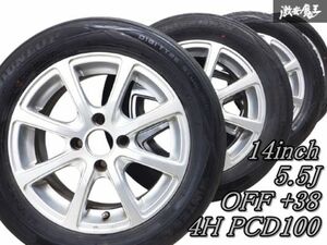 ◆ストア出品◆ 社外品 アルミホイール 14インチ 5.5Ｊ +38 4穴 PCD100 175/65R14 タイヤ付き 4本 ヴィッツ アクア パッソ ブーン ノート