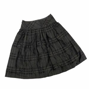 m547-78 BURBERRY BLACK LABEL バーバリーブラックレーベル チェック 柄 ギャザー 膝丈スカート スカート ボトムス ブラウン レディース 36